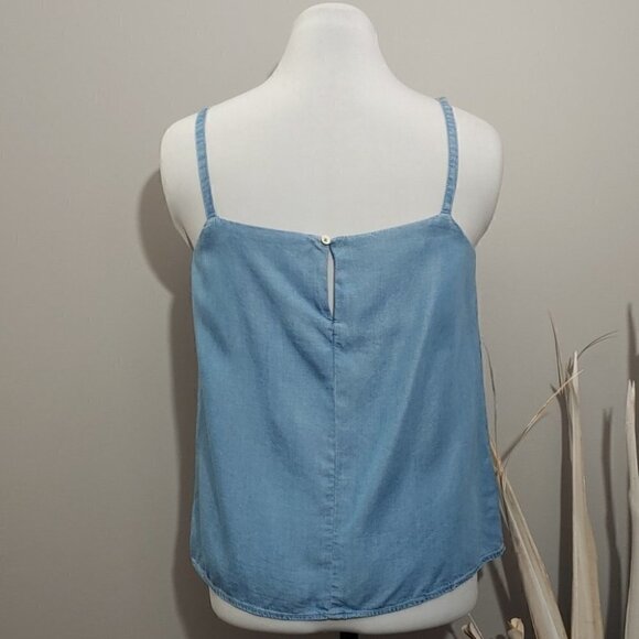 NWT MANGO Chambray square neckline back keyhole camisole - Picture 2 of 8